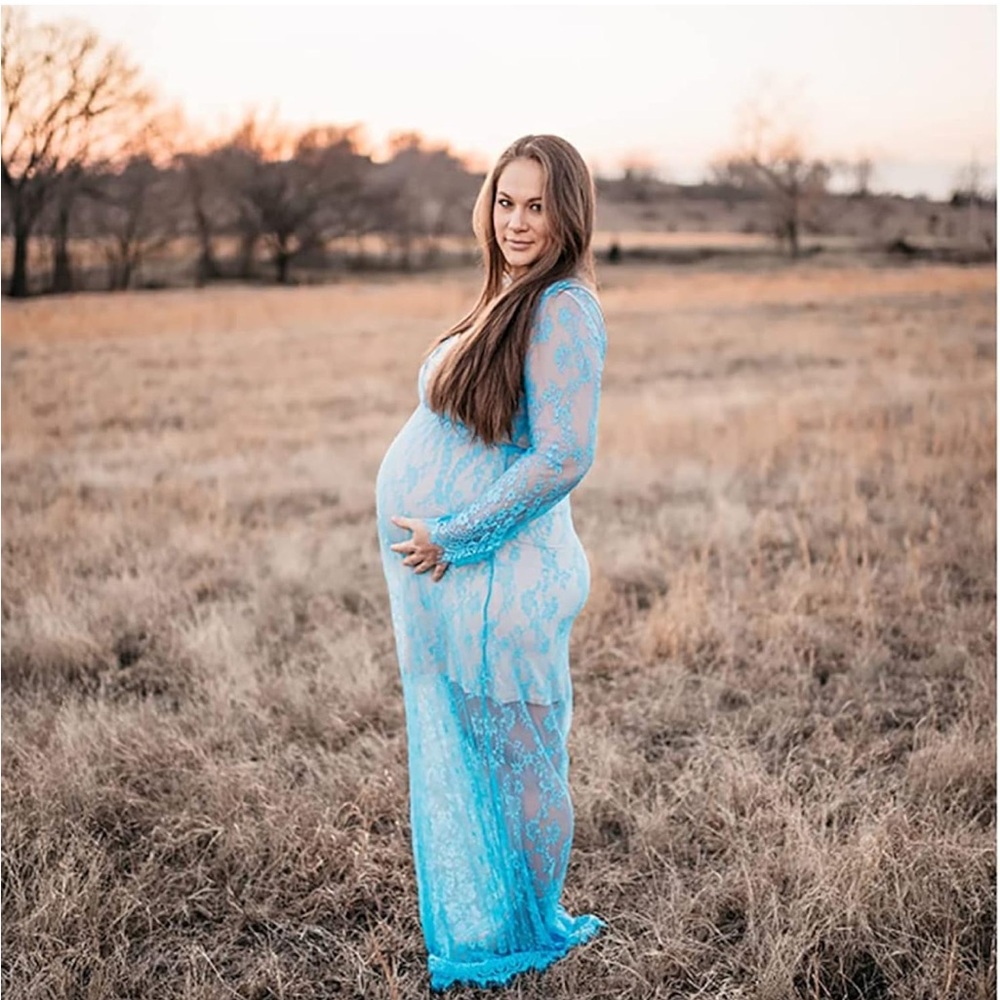 Light Blue Lace Maternity Dress - Picture 3 of 5